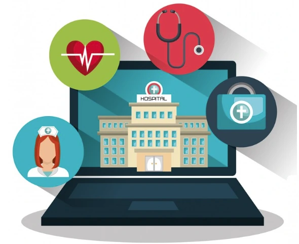 Integrated hospital management software showing patient records, billing, pharmacy, lab, and clinical modules in one unified system